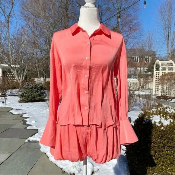 Free People Celia Set Long Sleeve Bubble Shorts in Coral Pink XS - Picture 11 of 11